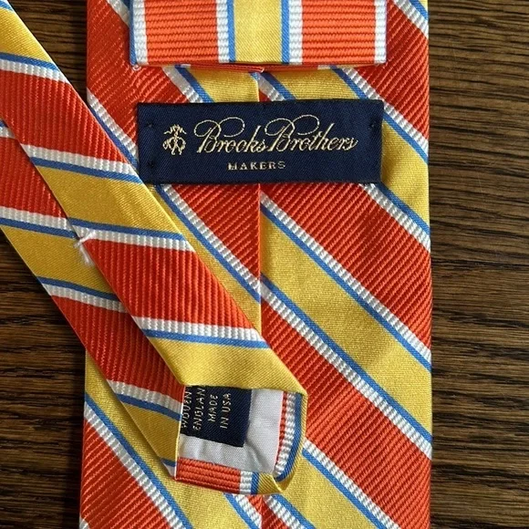 New Brooks Brothers Silk Tie Orange Yellow Stripe Classic Office Preppy Wedding - Picture 3 of 5